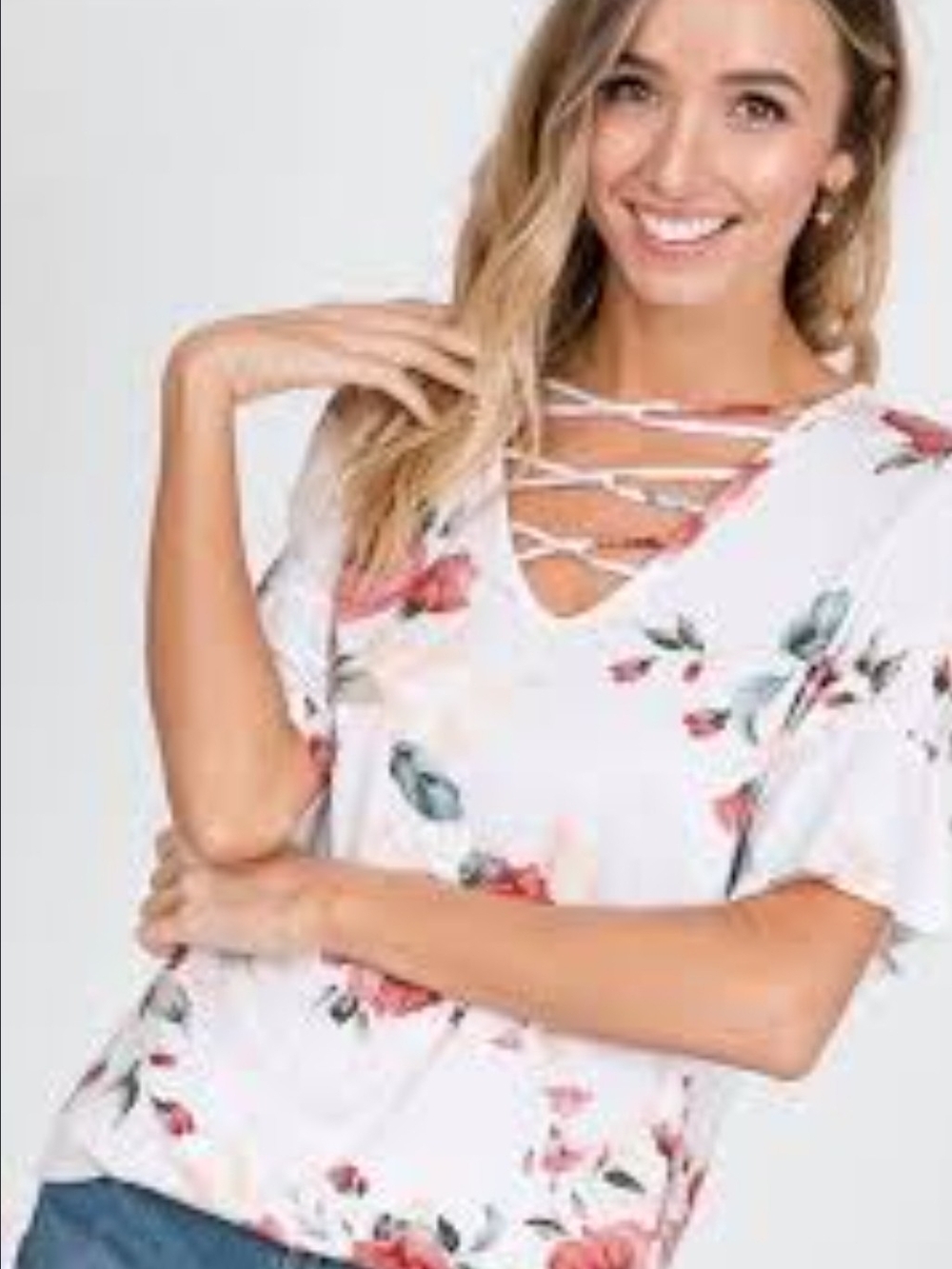 Floral Crisscross V-Neck Women's Top 1XL